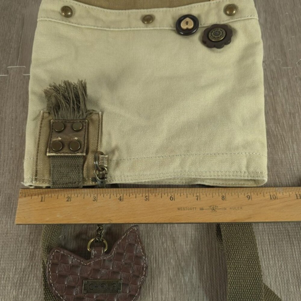 Chala Patch Crossbody Bag Canvas Purse ~ Chihuahua Dog Key Fob ~Sand Beige Green - Picture 16 of 16